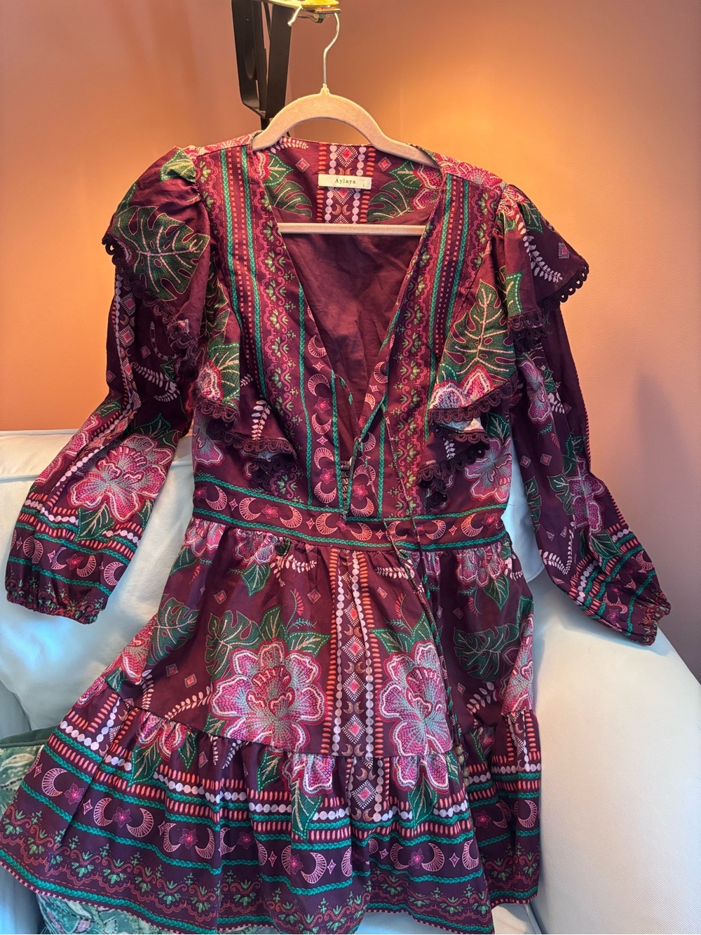Floral Burgundy Boho Tiered Dress